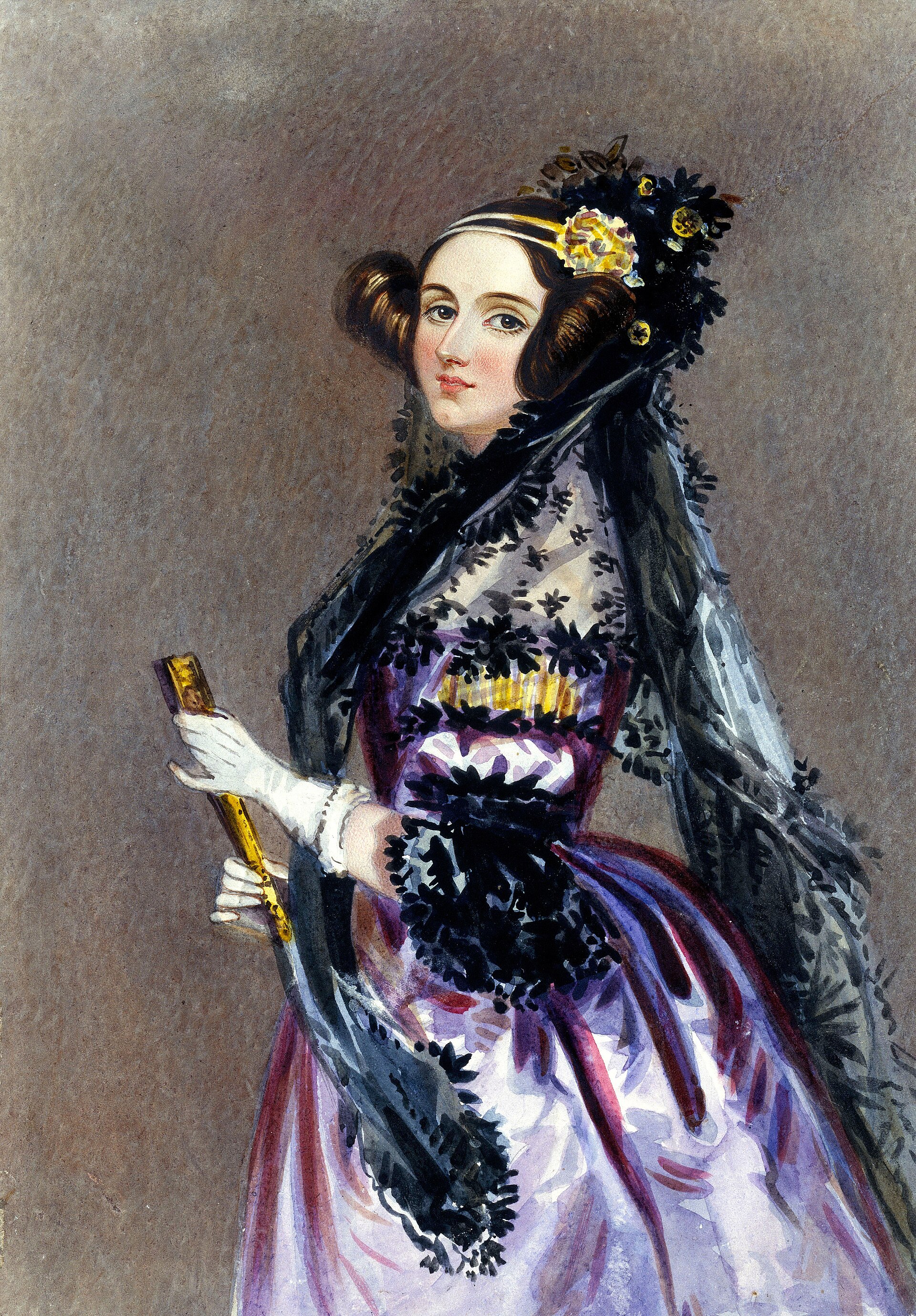 Watercolor portrait of Ada King, Countess of Lovelace
