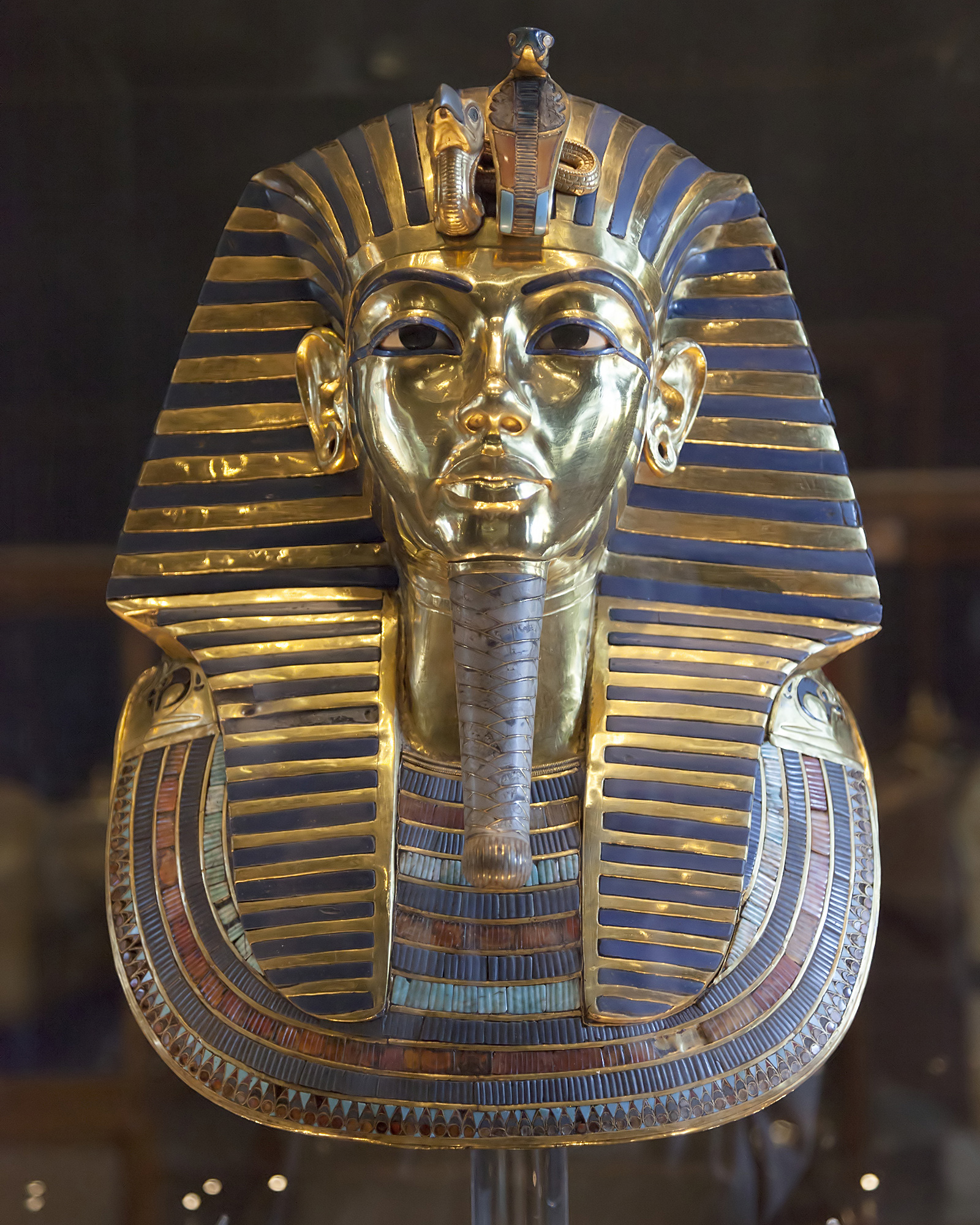 The solid-gold funerary mask of Tutankhamun on display in the Egyptian Museum in Cairo