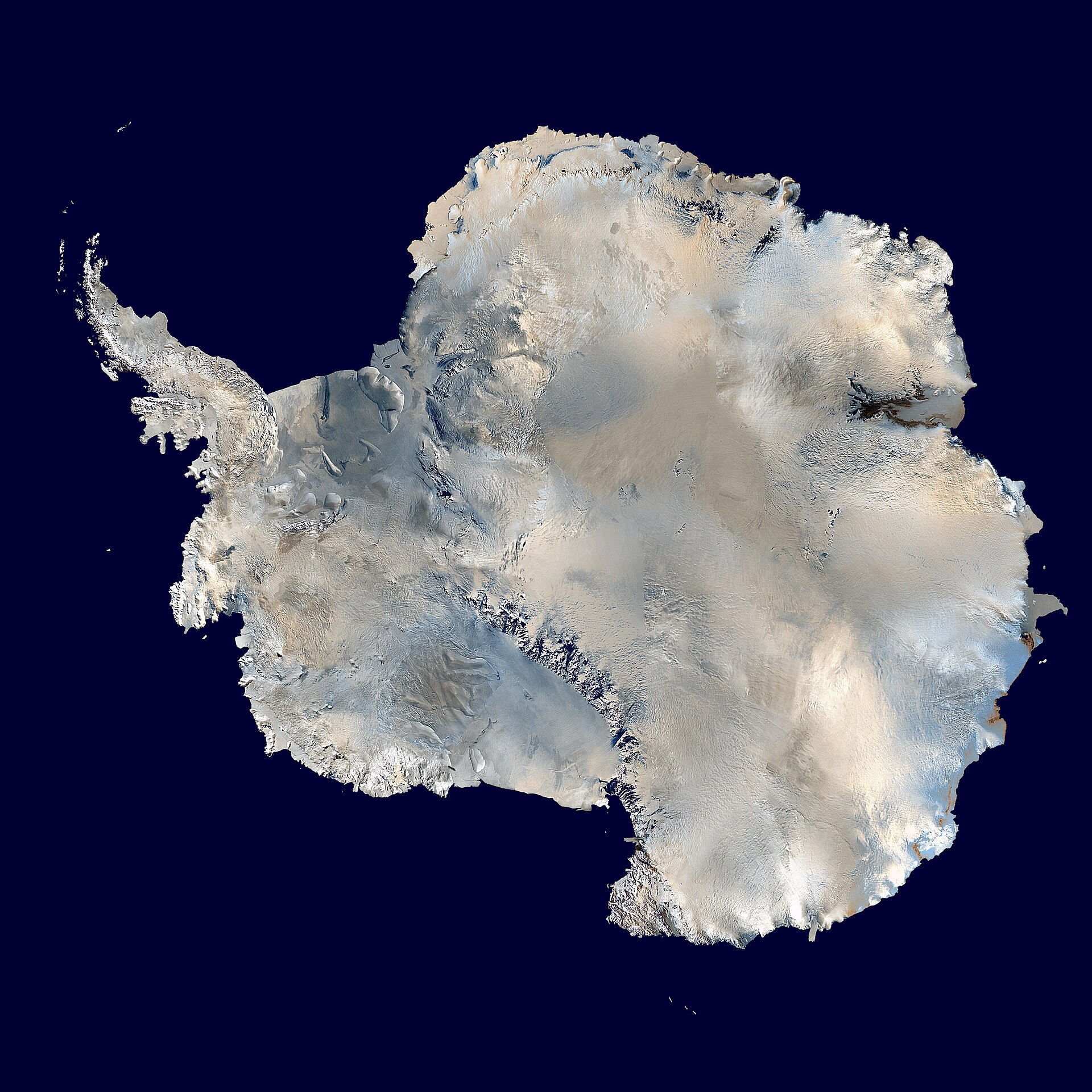 Satellite view of the Antarctic continent and its ice sheet