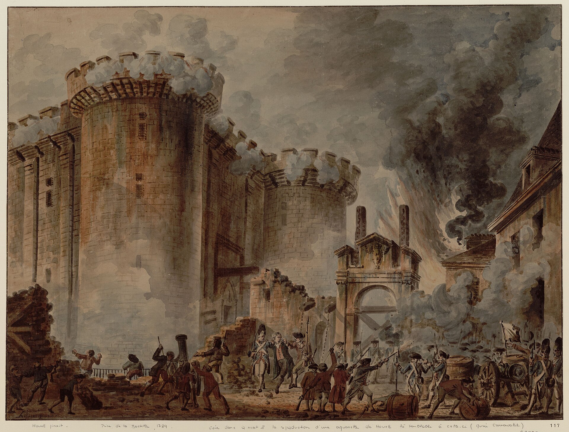 The storming of the Bastille, 14 July 1789 — watercolour by Jean-Pierre Houël