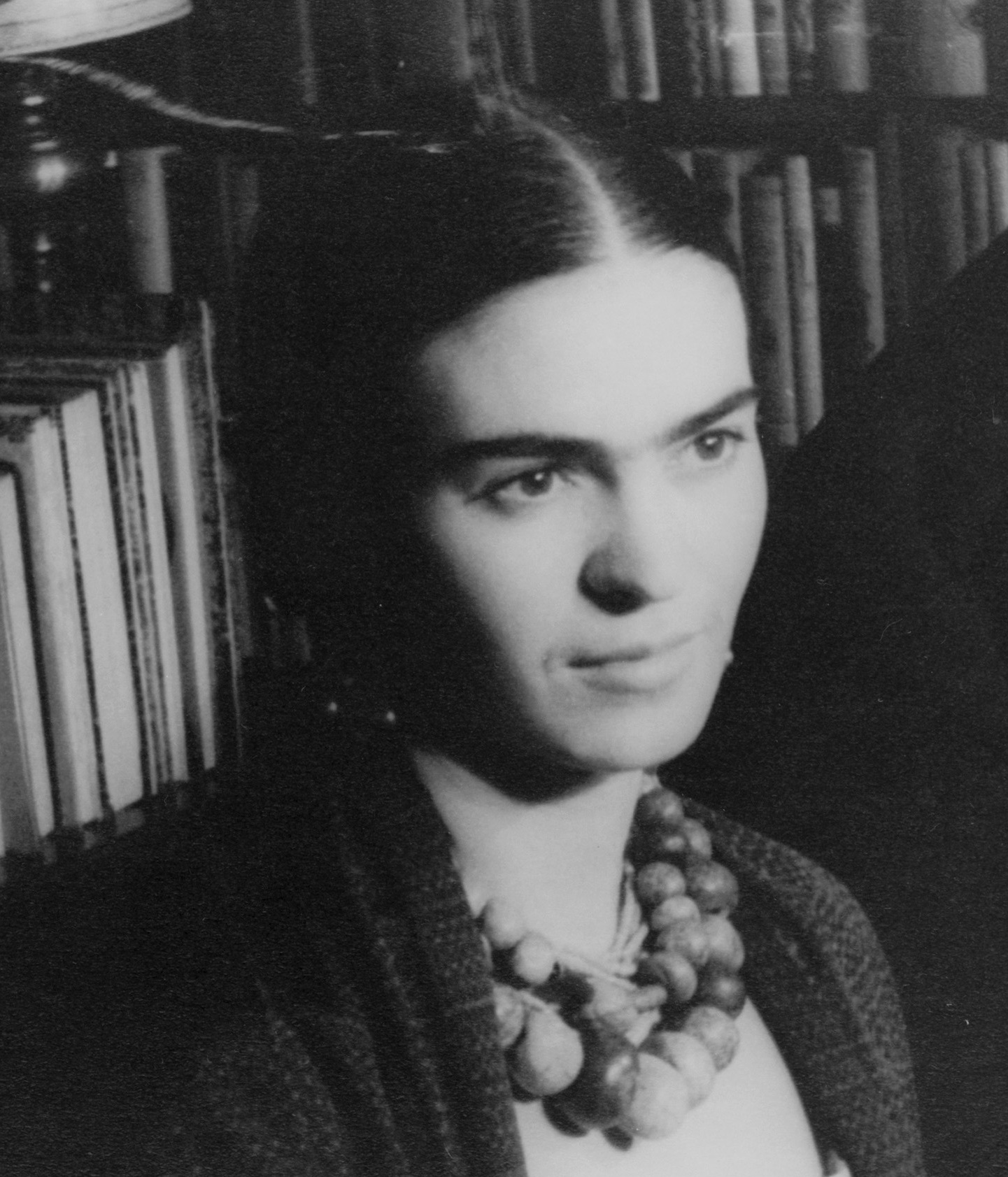 Frida Kahlo photographed by Carl Van Vechten, New York, 19 March 1932; head and shoulders portrait, dark dress, gaze to the right of the camera.