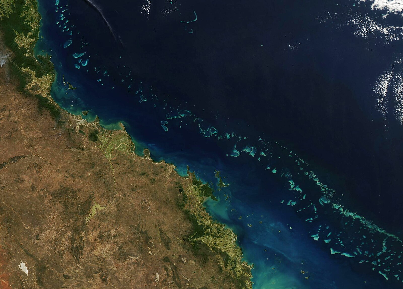 NASA satellite view of the Great Barrier Reef off the Queensland coast