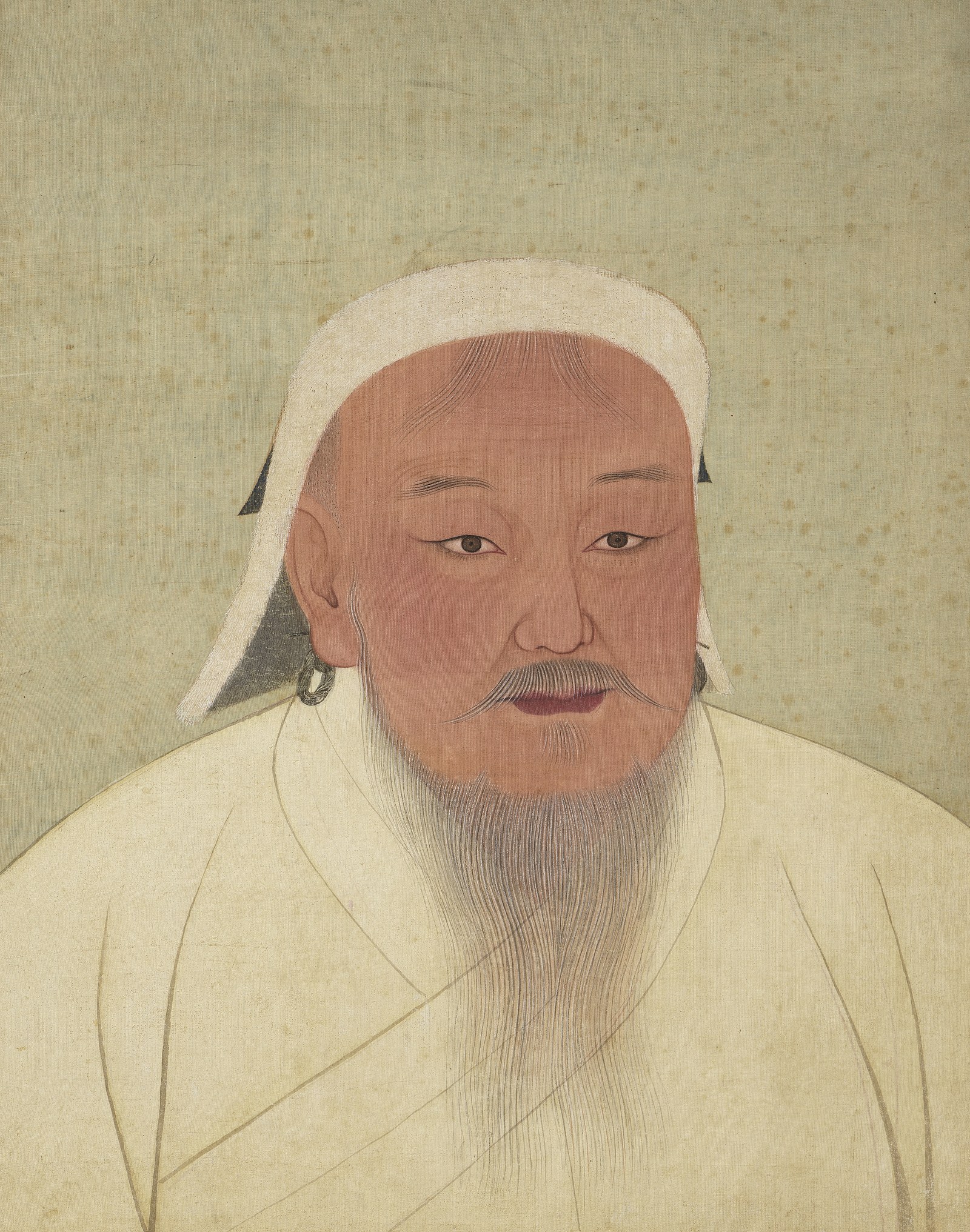 Portrait of Genghis Khan in the Yuan Emperor Album, ink and colour on silk, 14th century