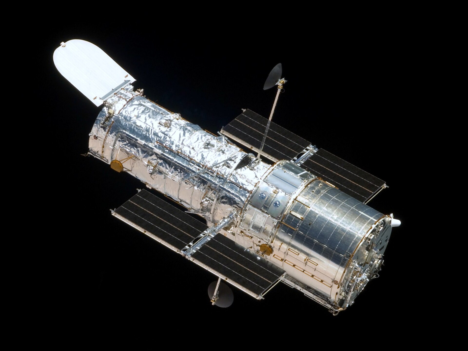 The Hubble Space Telescope seen from Space Shuttle Atlantis after its release at the end of Servicing Mission 4
