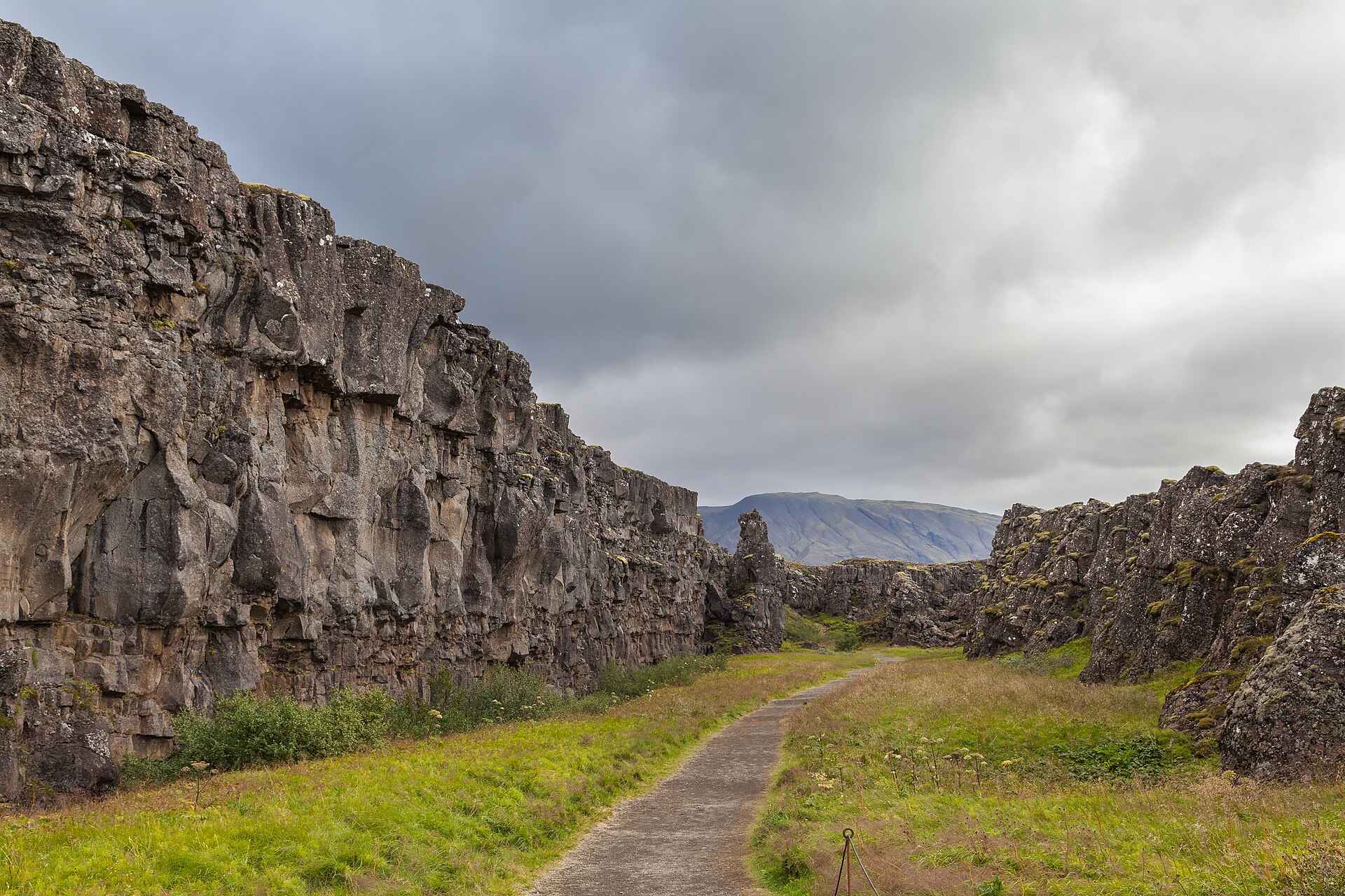The Law Rock (Lögberg) and the Almannagjá rift at Þingvellir National Park