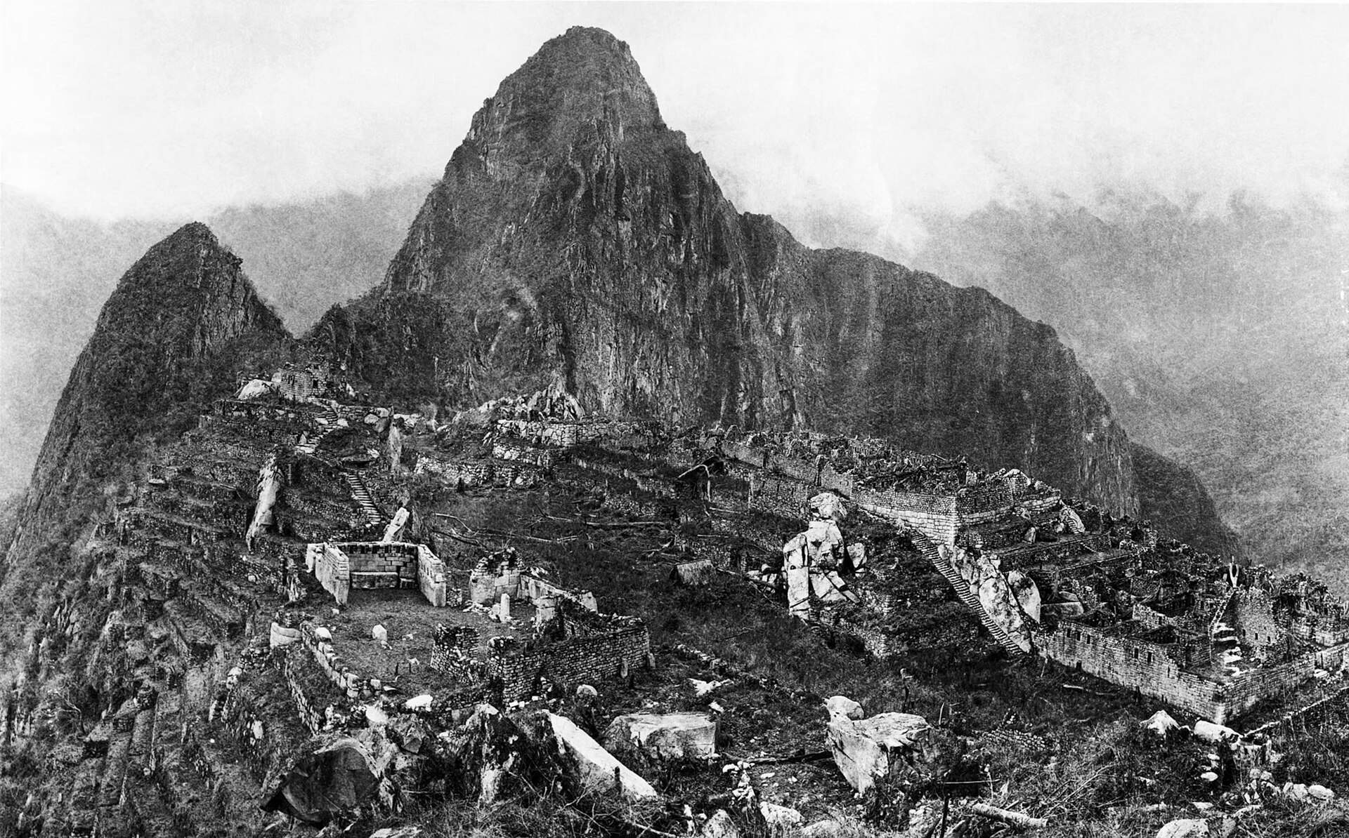 Machu Picchu photographed by Hiram Bingham in 1912 after clearing work, published in his 1913 report