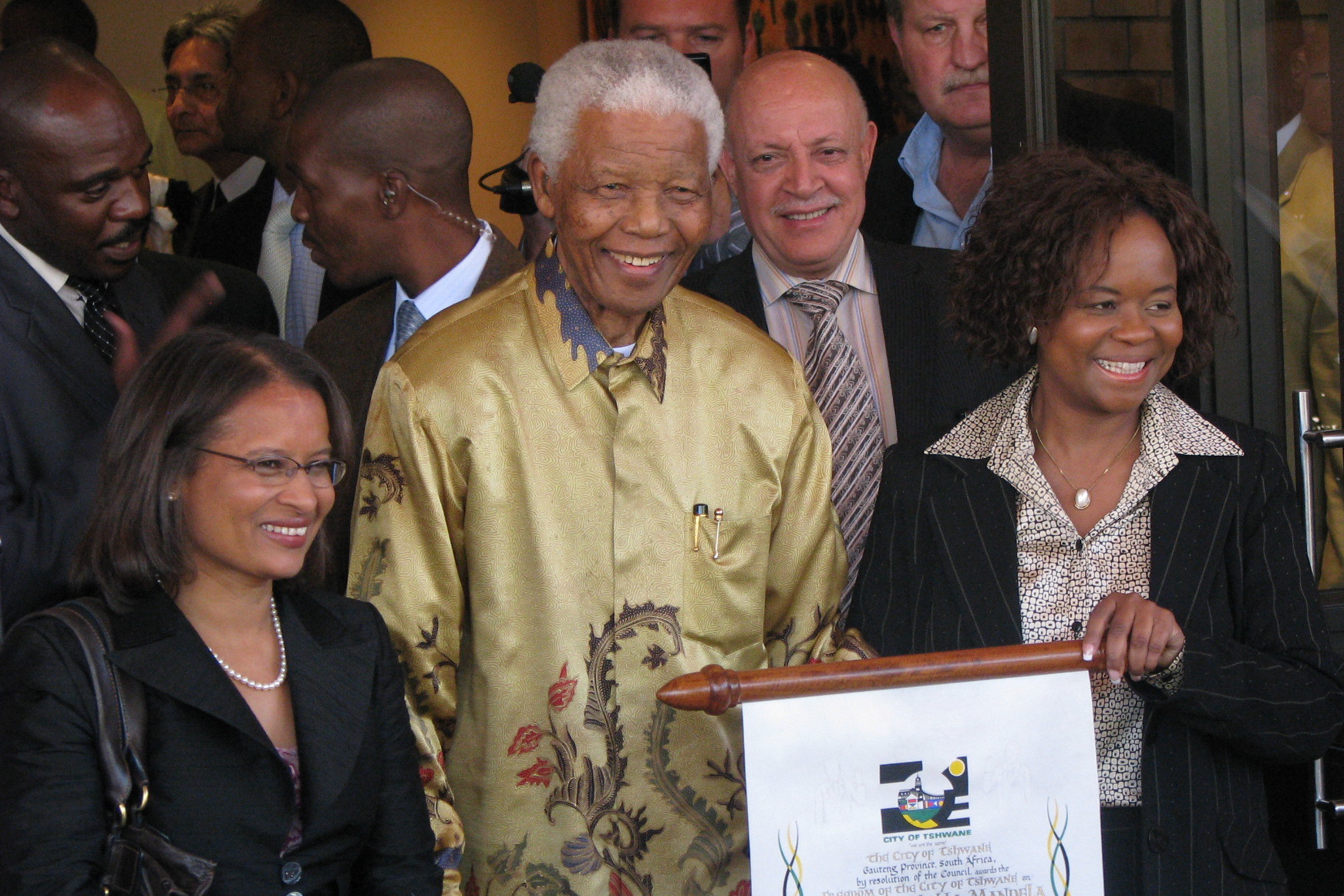 Nelson Mandela smiling at an event in Johannesburg, 13 May 2008