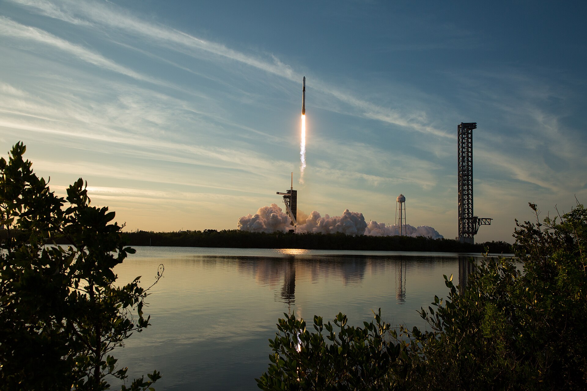 A SpaceX Falcon 9 rocket carrying the Dragon spacecraft lifting off from Launch Complex 39A at NASA's Kennedy Space Center on the Crew-10 mission to the International Space Station