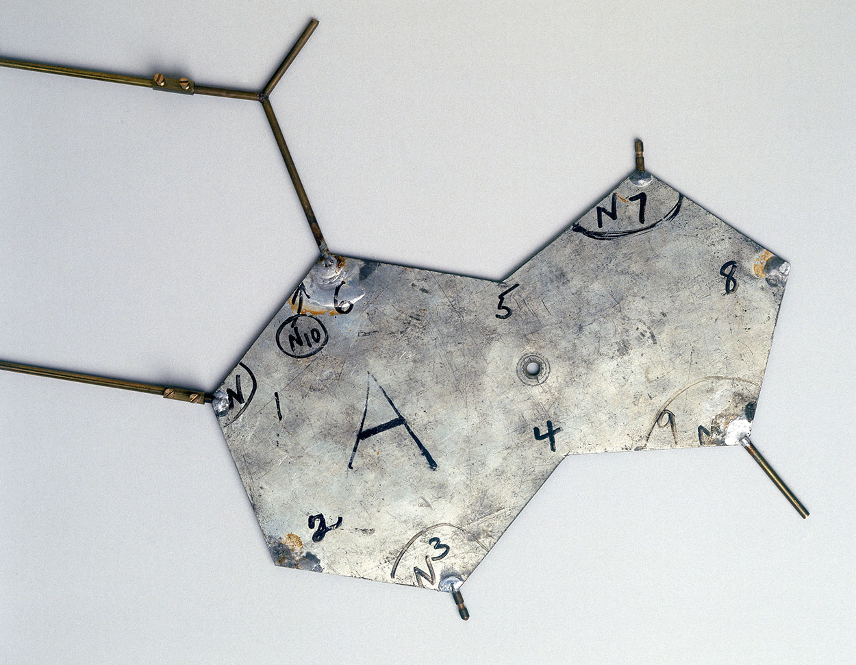Aluminium template for the base thymine from Crick and Watson's 1953 DNA model